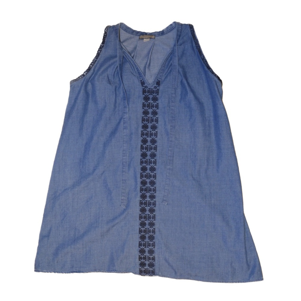 Ethereal by Paper Crane Chambray Embroidered Sleeveless Tunic Dress Size S